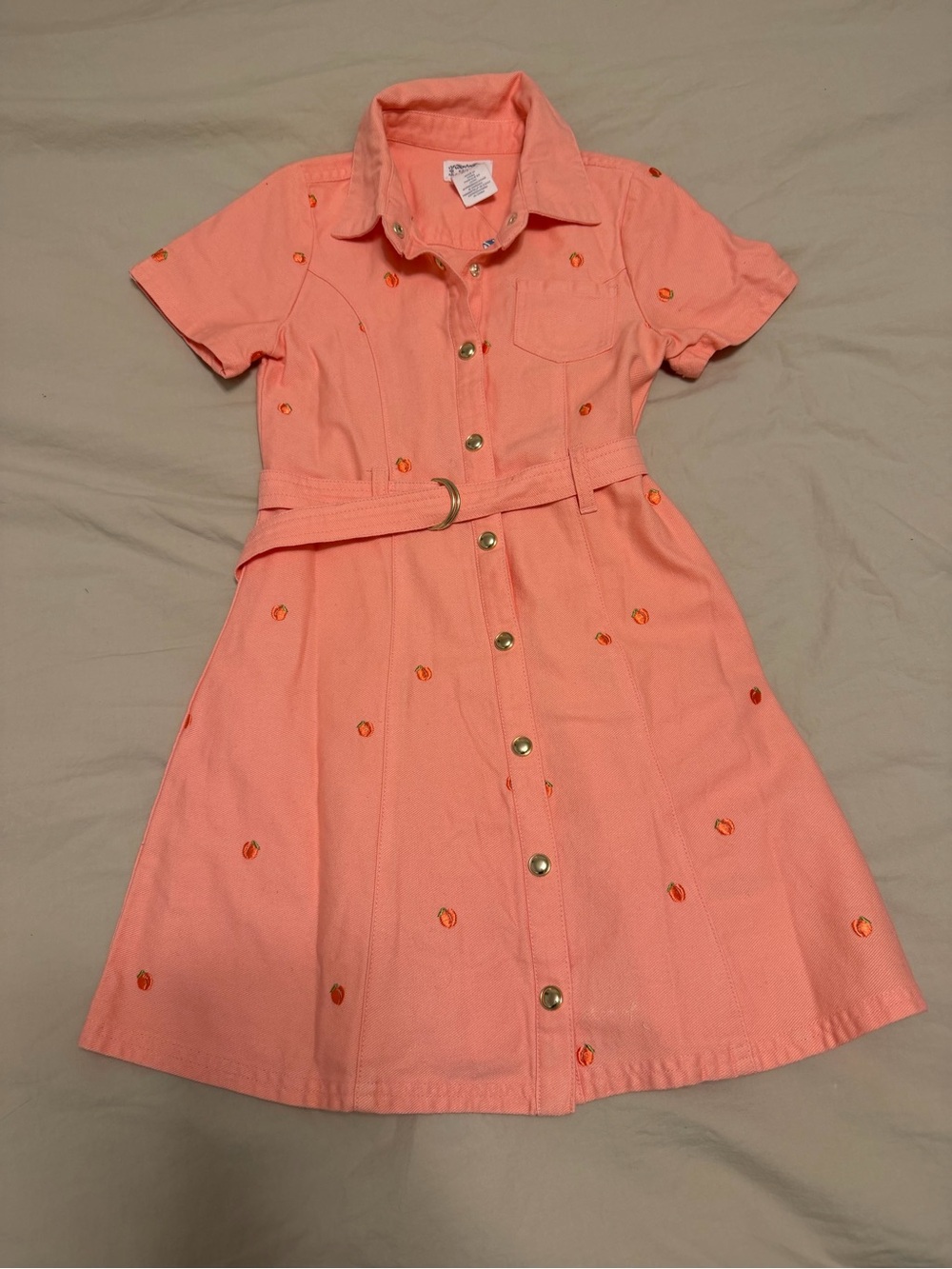 Kaisely Coral Jean Button-Front Shirt Dress with Belt